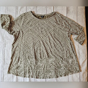 Lucky Brand •Plus Size 2X• Casual Cotton Modal 3/4 Sleeve Top Lightweight Boho
